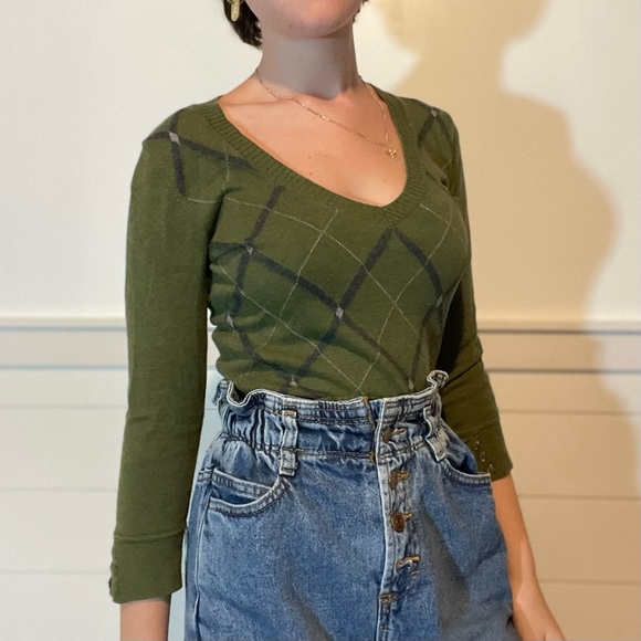 Vintage green argyle v-neck - Picture 4 of 12
